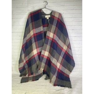 Quagga Green Label Plaid Cape Fringe Poncho Wrap Womens One Size Fits Most NEW